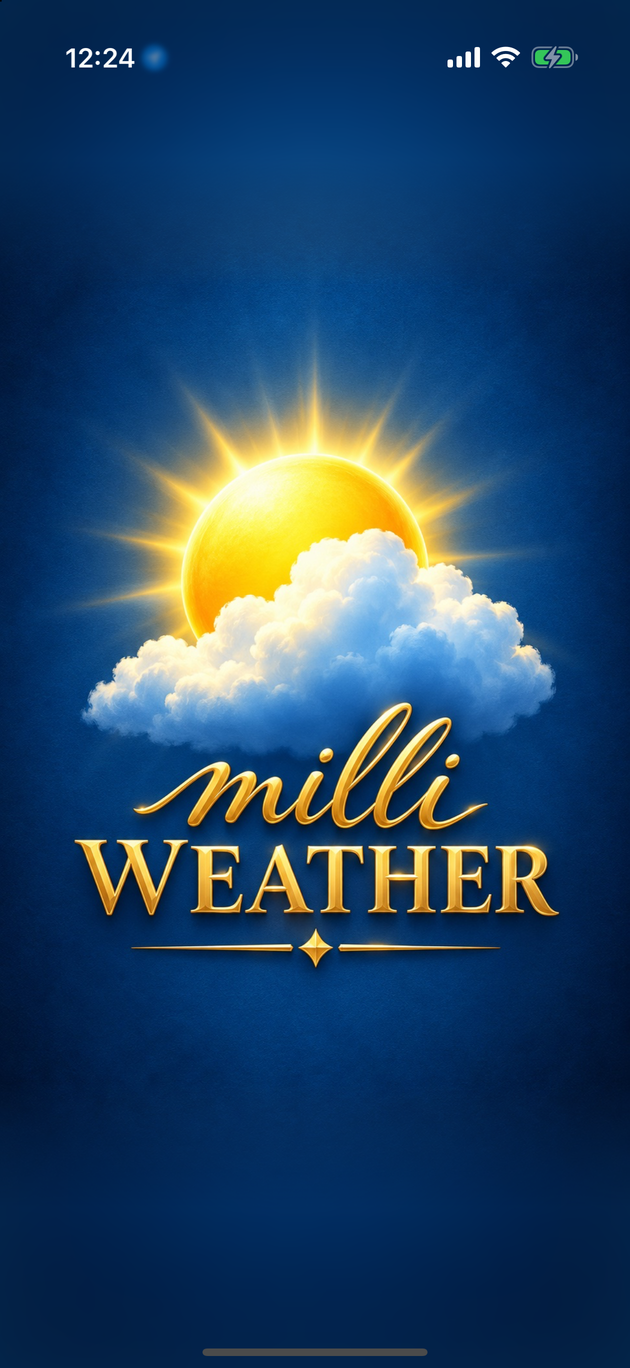 The milliWeather launch screen: a sun behind a cloud